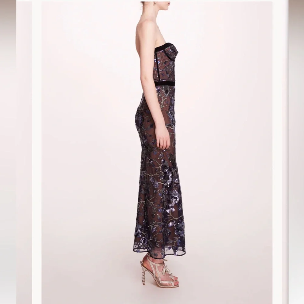 MARCHESA NOTTE***Elegant Black and Blue Strapless Midi Dress**US 4 $795 NWT - Picture 3 of 6